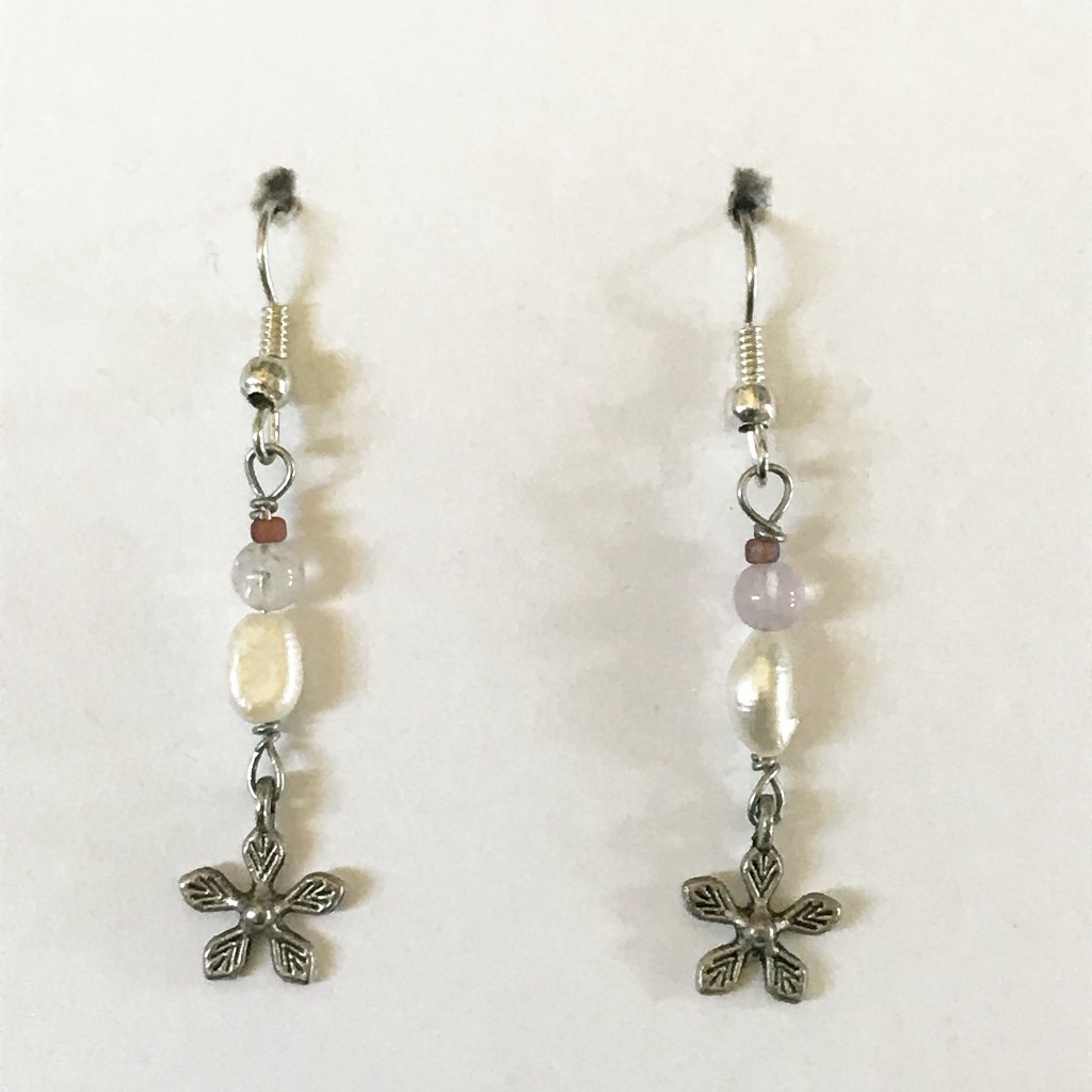 Daisy Flower Earrings Pearl Amethyst Gemstone Simple Boho Summer